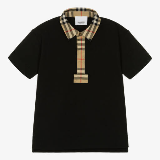 Burberry-Boys Black Vintage Check Polo Shirt | Childrensalon Outlet