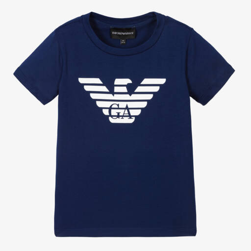 Emporio Armani-Boys Blue Cotton Eagle T-Shirt | Childrensalon Outlet