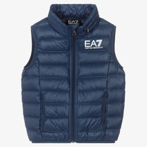 EA7 Emporio Armani-Boys Blue Down Padded Gilet | Childrensalon Outlet