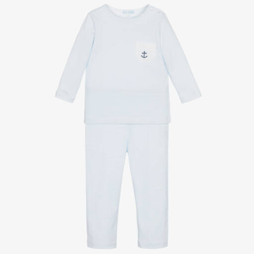 Mini-la-Mode-Boys Blue Pima Cotton Striped Pyjamas | Childrensalon Outlet