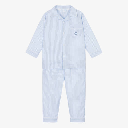 Mini-la-Mode-Boys Blue Striped Cotton Pyjamas | Childrensalon Outlet