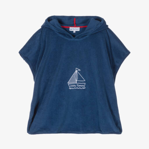 Mitty James-Boys Blue Towelling Boat Logo Poncho | Childrensalon Outlet