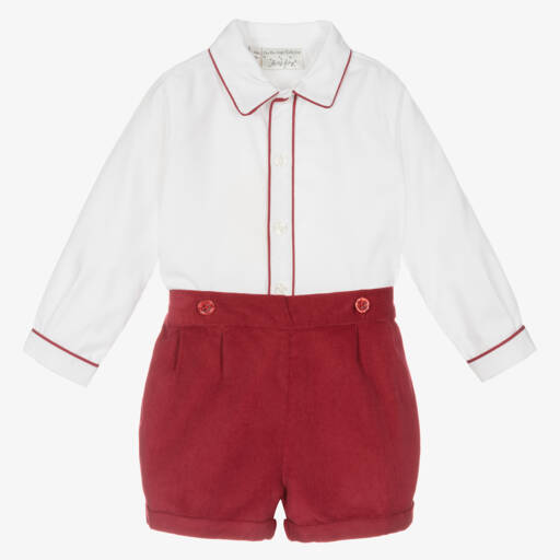 Rachel Riley-Boys Burgundy Red Cotton Buster Suit | Childrensalon Outlet