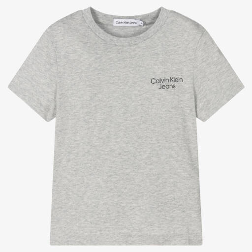 Calvin Klein-Boys Grey Marl Cotton T-Shirt | Childrensalon Outlet