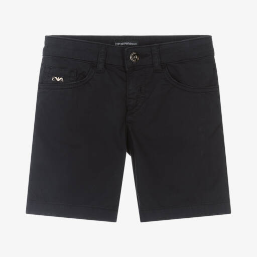 Emporio Armani-Boys Navy Blue Cotton Shorts | Childrensalon Outlet