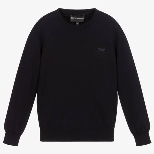 Emporio Armani-Boys Navy Blue Cotton & Wool Sweater | Childrensalon Outlet
