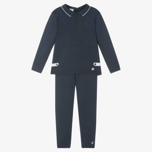 Artesanía Granlei-Boys Navy Blue Knitted Trouser Set | Childrensalon Outlet