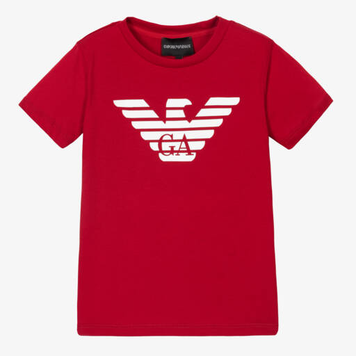 Emporio Armani-Boys Red Cotton Eagle T-Shirt | Childrensalon Outlet