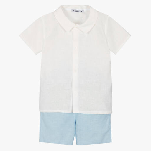 Babidu-Boys White & Blue Cotton Shorts Set | Childrensalon Outlet