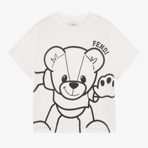Fendi-Boys White Cotton Fendi Bear T-Shirt | Childrensalon Outlet
