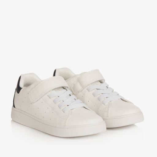 Geox-Boys White Faux Leather Trainers | Childrensalon Outlet