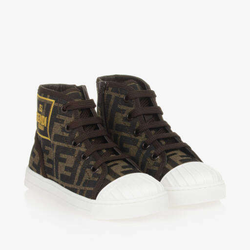 Fendi-Brown FF Logo High-Top Trainers | Childrensalon Outlet
