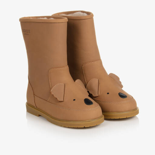 Donsje-Brown Leather Koala Boots | Childrensalon Outlet