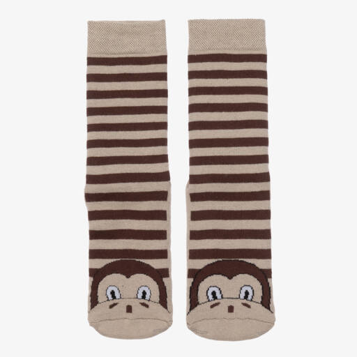 Country Kids-Brown Striped Monkey Slipper Socks | Childrensalon Outlet