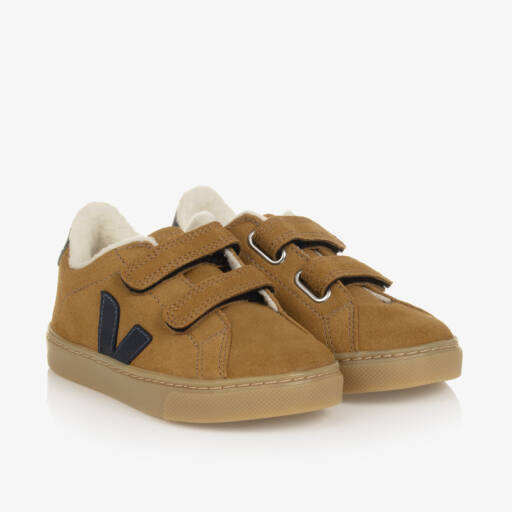 VEJA-Brown Suede Leather Esplar Trainers | Childrensalon Outlet