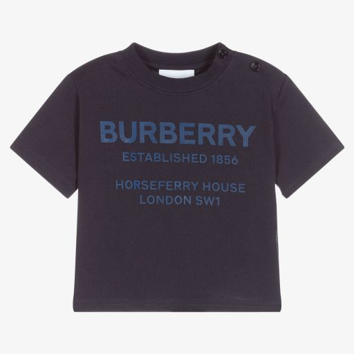 Burberry-تيشيرت قطن لون كحلي للمواليد | Childrensalon Outlet