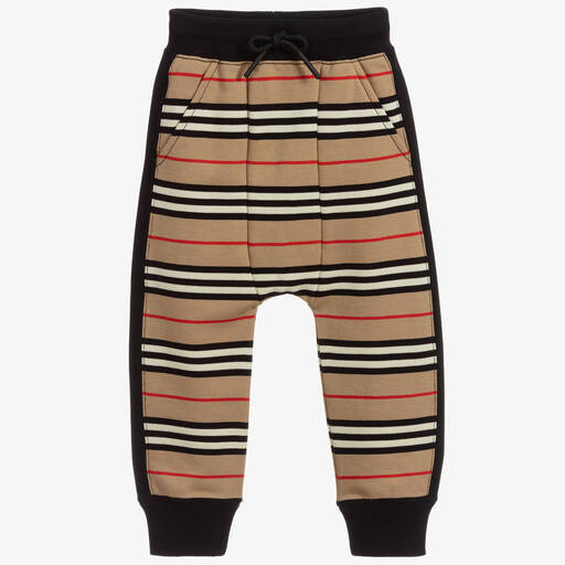 Burberry-Beige Icon Stripe Joggers | Childrensalon Outlet
