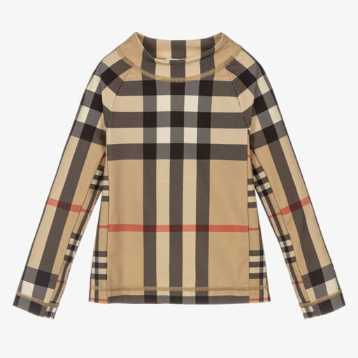 Burberry-Beige Oversized Check Swim Top | Childrensalon Outlet