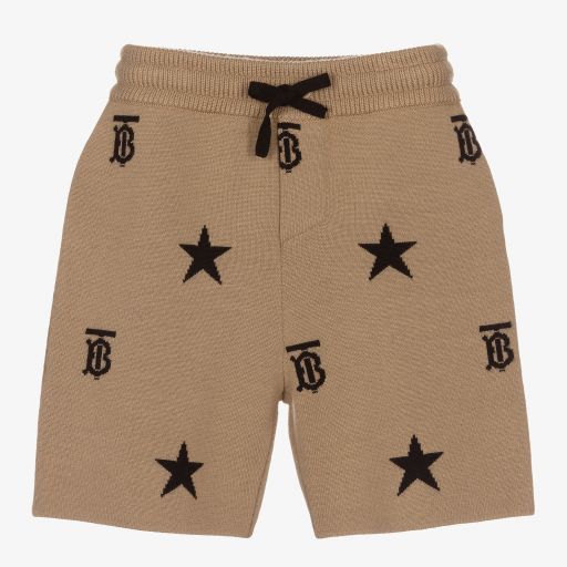 Burberry-Beige Wool Monogram Shorts | Childrensalon Outlet