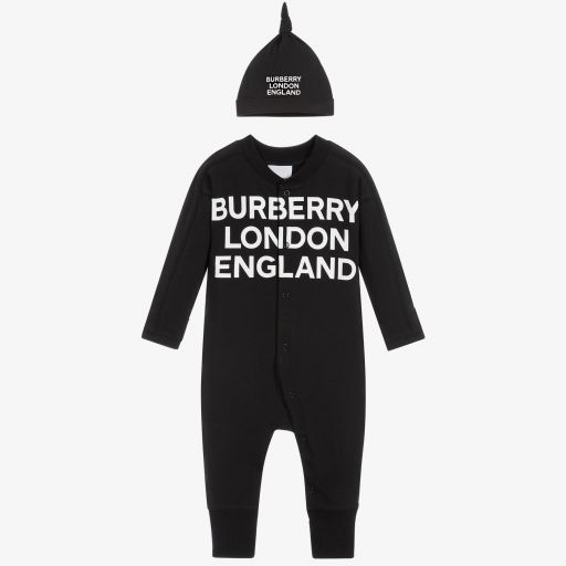 Burberry-Black Cotton Romper Gift Set | Childrensalon Outlet