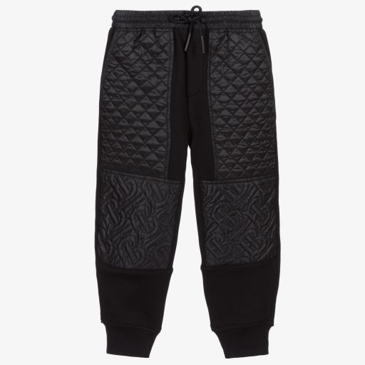 Burberry-Black Quilted Monogram Joggers | Childrensalon Outlet