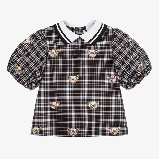 Burberry-Black & White Checked Blouse | Childrensalon Outlet