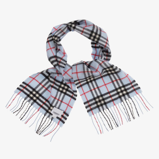 Burberry-Blue Check Pure Cashmere Scarf (125cm) | Childrensalon Outlet