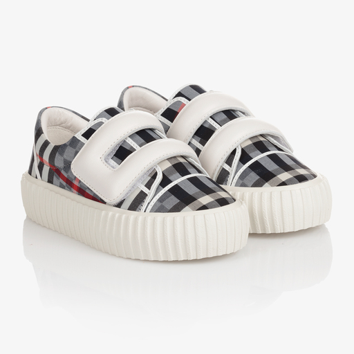 Burberry-Blue Checked Canvas Trainers | Childrensalon Outlet