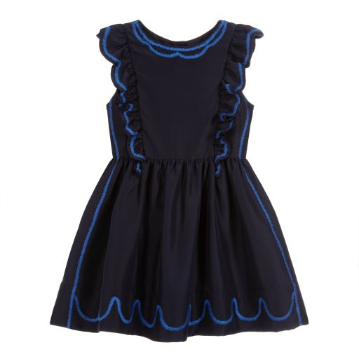Burberry-Blue Embroidered Silk Dress | Childrensalon Outlet