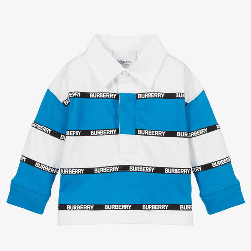 Burberry-Blue & White Stripe Polo Baby Shirt | Childrensalon Outlet