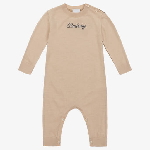 Burberry-Бежевый вязаный ромпер с медведем для мальчиков | Childrensalon Outlet
