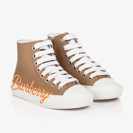 Burberry-حذاء رياضي عالي الرقبة من الكانفاس البيج للأولاد | Childrensalon Outlet