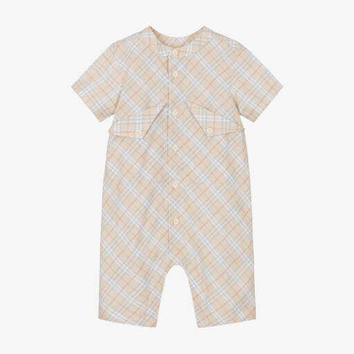 Burberry-Boys Beige Check Cotton Romper | Childrensalon Outlet
