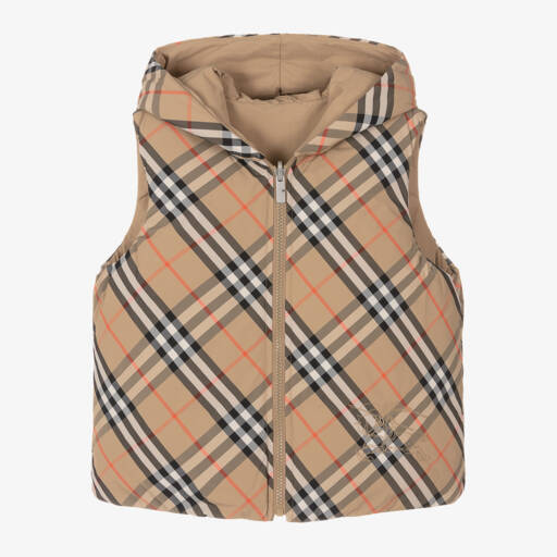 Burberry-جيليه كاروهات بوجهين مبطن لون بيج | Childrensalon Outlet