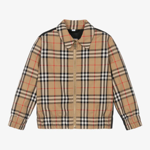 Burberry-Boys Beige Checkered Zip Jacket | Childrensalon Outlet