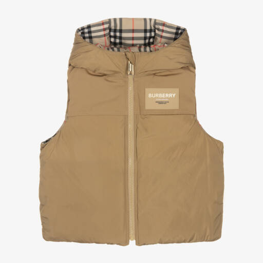 Burberry-Бежевый клетчатый жилет-трансформер для мальчиков | Childrensalon Outlet