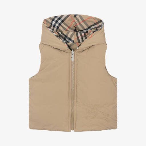Burberry-جيليه بوجهين كاروهات مبطن لون بيج للأطفال | Childrensalon Outlet