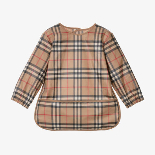 Burberry-Boys Beige Plaid Feeding Apron | Childrensalon Outlet