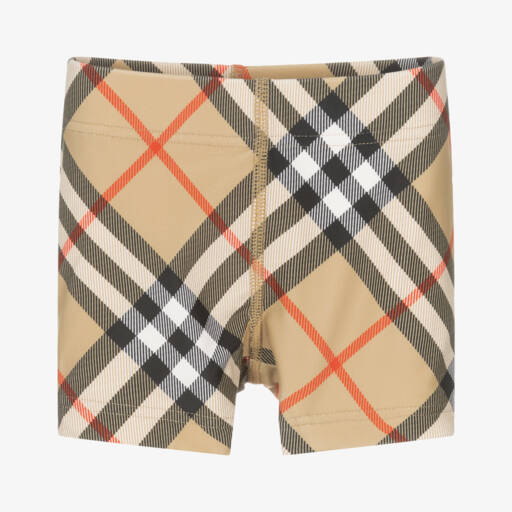 Burberry-Boys Beige Plaid Swim Shorts | Childrensalon Outlet