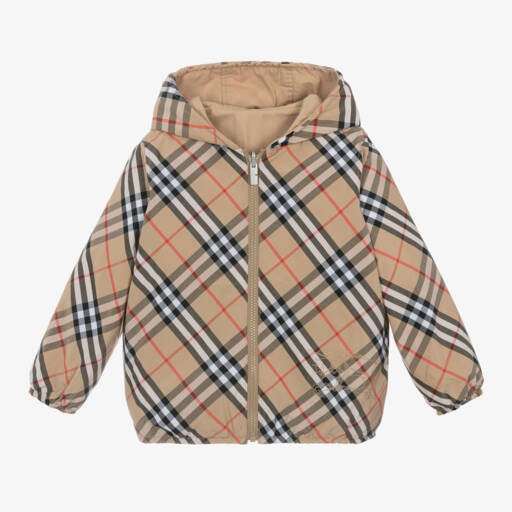 Burberry-Boys Beige Reversible Check Jacket | Childrensalon Outlet