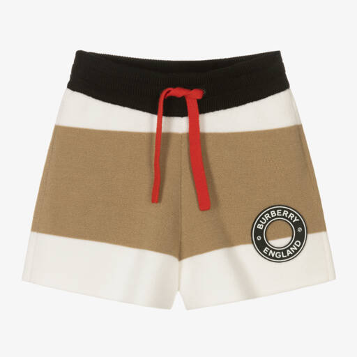 Burberry-شورت مزيج صوف مارينو محبوك لون بيج للمواليد | Childrensalon Outlet