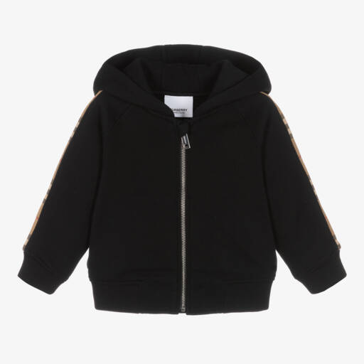 Burberry-هودي قطني أسود للأولاد بسحاب | Childrensalon Outlet