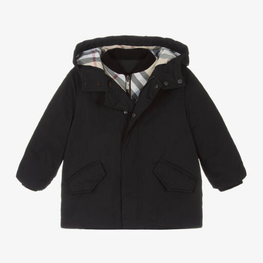 Burberry-Boys Black Hooded Twill Jacket | Childrensalon Outlet