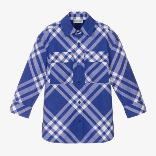 Burberry-قميص كلاسيكي أزرق بنقشة المربعات للأولاد | Childrensalon Outlet