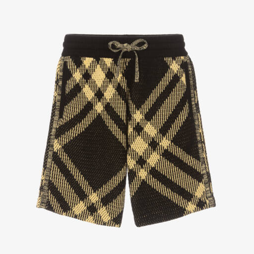Burberry-Boys Cotton Knit Checked Shorts | Childrensalon Outlet
