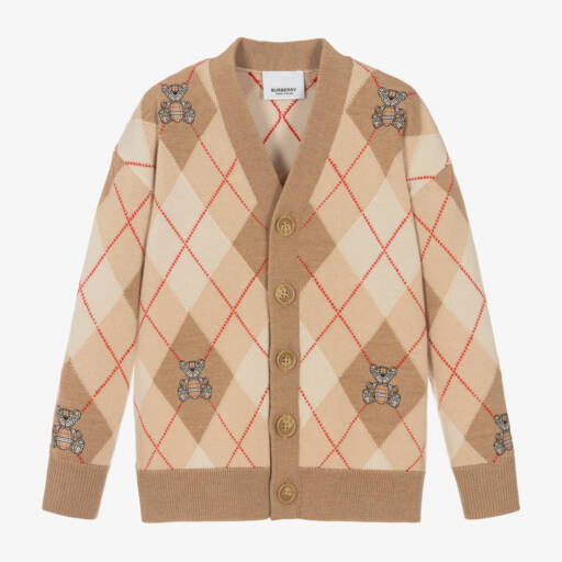 Burberry-كارديجان صوفي دافئ بلون البيج للأولاد | Childrensalon Outlet