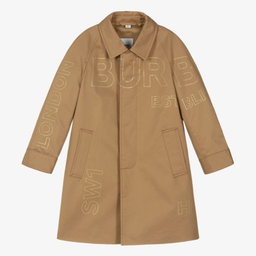 Burberry-معطف قطن تويل لون بيج داكن للأولاد | Childrensalon Outlet