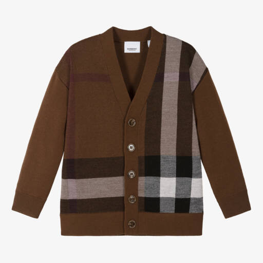 Burberry-كارديغان صوف محبوك بلون البتولا الداكن للأولاد | Childrensalon Outlet