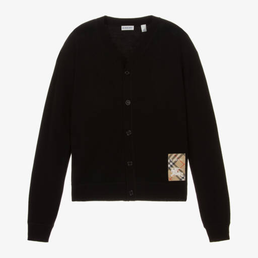 Burberry-Кардиган из мериносовой шерсти черный | Childrensalon Outlet