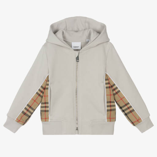 Burberry-Boys Grey Check Hooded Sweatshirt | Childrensalon Outlet
